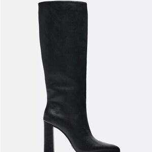 Zara Black Heeled Knee-High Boots